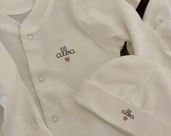 Personalized Baby Set - Pyjamas and Hat with Name and Special Message