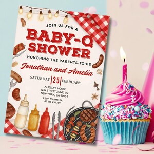 Baby-Q Baby Shower Invitation, Baby Q Backyard Couples Baby Sprinkle, Baby BBQ Party Template, Canva