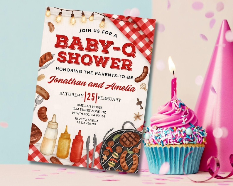 Baby-Q Baby Shower Invitation, Baby Q Backyard Couples Baby Sprinkle, Baby BBQ Party Template, Canva