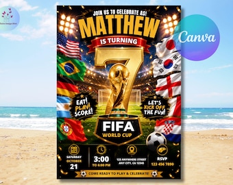 Invitación a fiesta del Mundial 2026, Copa Mundial de Fútbol, Fiesta de partido de la FIFA, Último baile del Mundial, Plantilla editable de Canva (Descarga digital)