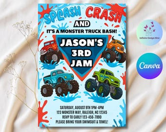 Monster Truck Birthday Invitation Template: Editable Design (5x7 in, Digital Download