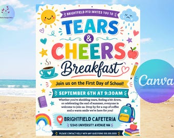 Editable Cheers and Tears Breakfast Flyer Template, Boo Hoo Breakfast Invitation Printable, Canva
