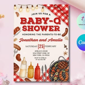 Baby-Q Baby Shower Invitation, Baby Q Backyard Couples Baby Sprinkle, Baby BBQ Party Template, Canva
