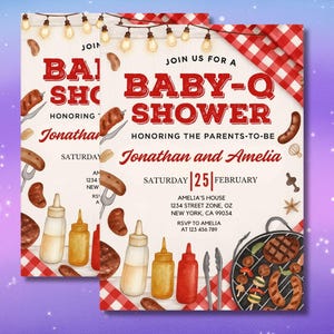 Baby-Q Baby Shower Invitation, Baby Q Backyard Couples Baby Sprinkle, Baby BBQ Party Template, Canva