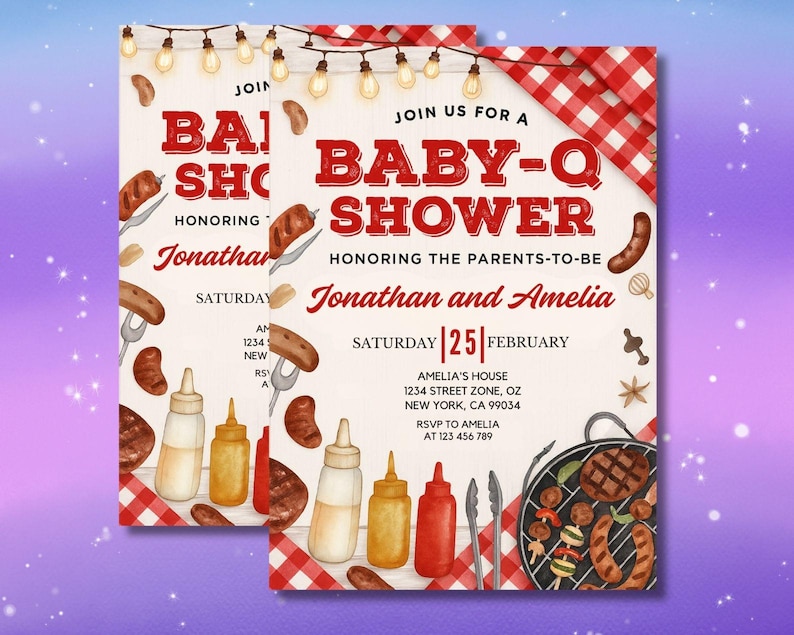 Baby-Q Baby Shower Invitation, Baby Q Backyard Couples Baby Sprinkle, Baby BBQ Party Template, Canva
