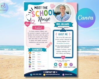 Meet the School Nurse Template, Back To School Nurse Welcome Letter, First Day Of School Classroom Newsletter Printable, Edit With Canva