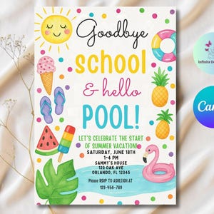 Goodbye Kindergarten Hello Summer Invitation Editable, End of School Party Invite, Graduation Party Template Printable