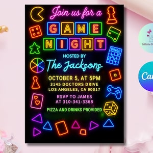 Invito per serata di gioco, invito per festa in casa MODIFICABILE, giochi da tavolo, modello di compleanno stampabile, serata di gioco in famiglia, download immediato