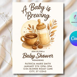Coffee Bean Baby Shower Invite: Editable Template (5x7in Digital Download