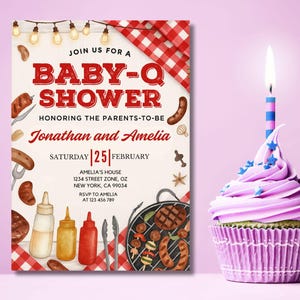 Baby-Q Baby Shower Invitation, Baby Q Backyard Couples Baby Sprinkle, Baby BBQ Party Template, Canva
