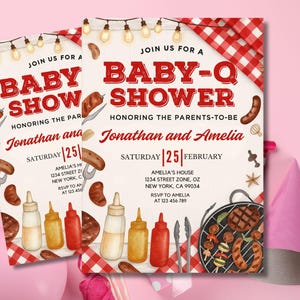 Baby-Q Baby Shower Invitation, Baby Q Backyard Couples Baby Sprinkle, Baby BBQ Party Template, Canva