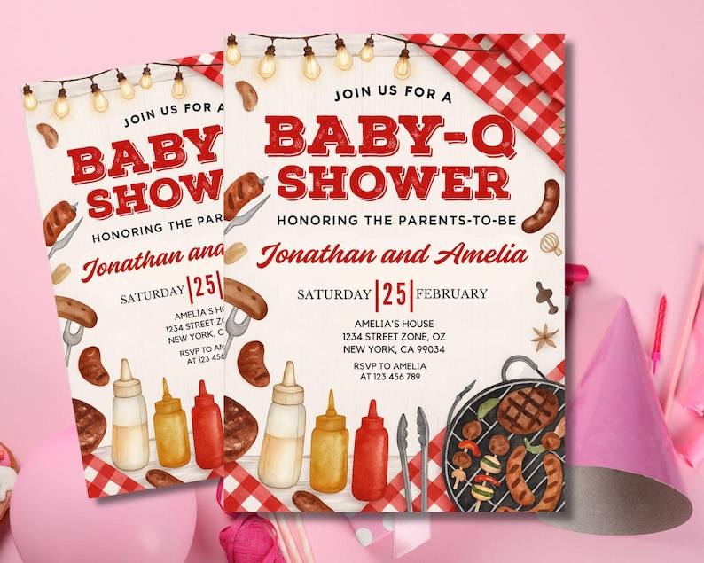 Baby-Q Baby Shower Invitation, Baby Q Backyard Couples Baby Sprinkle, Baby BBQ Party Template, Canva