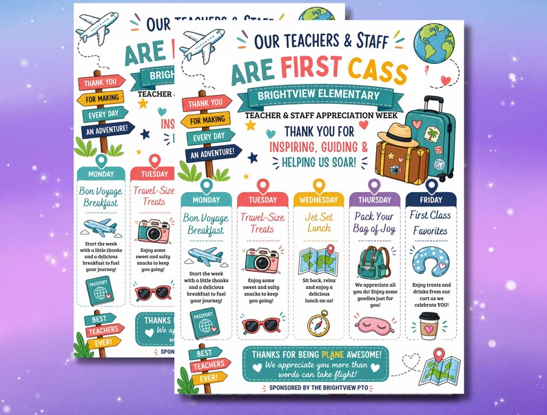 Travel Theme Teacher Appreciation Week Itinerary Flyer, Plane Awesome ...