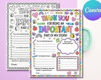 Teacher Thank You Coloring Page: DIY Appreciation Gift (Editable Canva Template and Printable PDF)