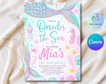Mermaid 1st Birthday Invitation: Under the Sea Party, 5x7 Invite (Digital Download)