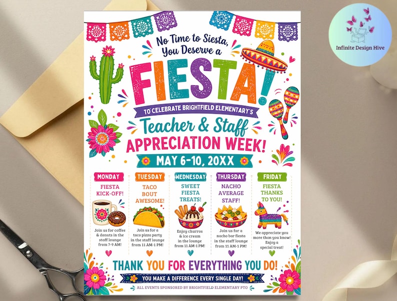 Mexican Teacher & Staff Appreciation Week Fiesta Itinerary Poster ...