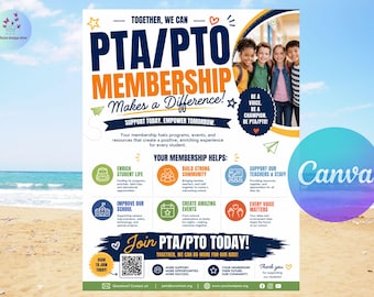 PTO PTA Membership Flyer, Editable School Join Poster Canva Template