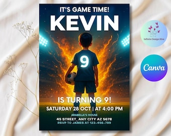 Soccer Birthday Invitation: Editable Football Party Evite (Digital Canva Template, 5x7)