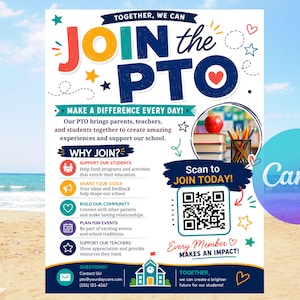Join the PTA PTO Flyer Template, Editable School Recruitment Poster (Canva)