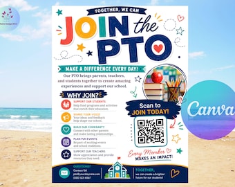 Join the PTA PTO Flyer Template, Editable School Recruitment Poster (Canva)