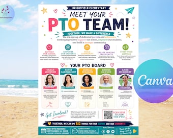 Meet the PTA Board Flyer Template, Editable School Leadership Poster (Canva)