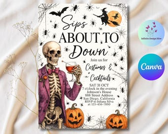 Invitation à une fête d'Halloween : presque toutes les gorgées, cocktails et costumes, modèle sur toile