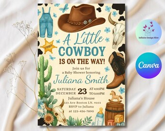 Cowboy Baby Shower Invitation: Wild West Rodeo, Editable Canva Template