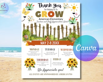 Floral Theme Teacher Appreciation Week Itinerary Flyer (Canva Template)