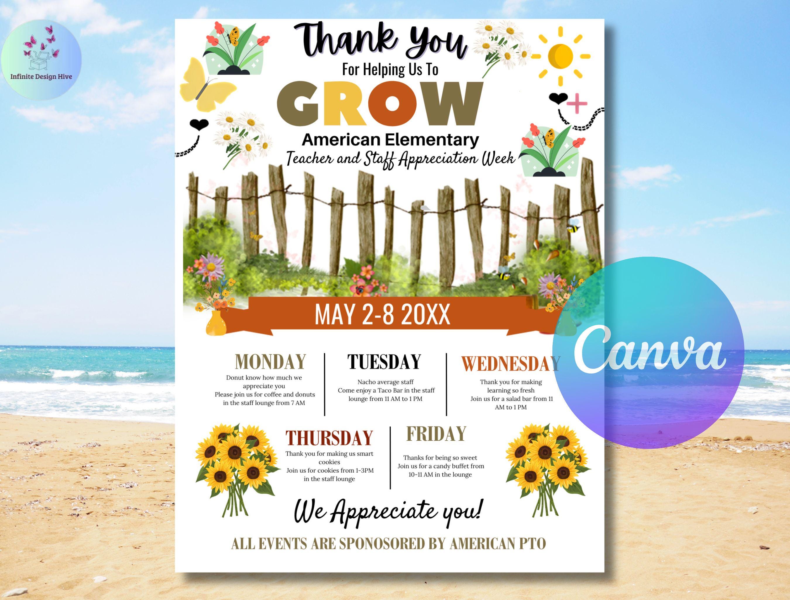 Floral Theme Teacher Appreciation Week Itinerary Flyer (canva Template ...