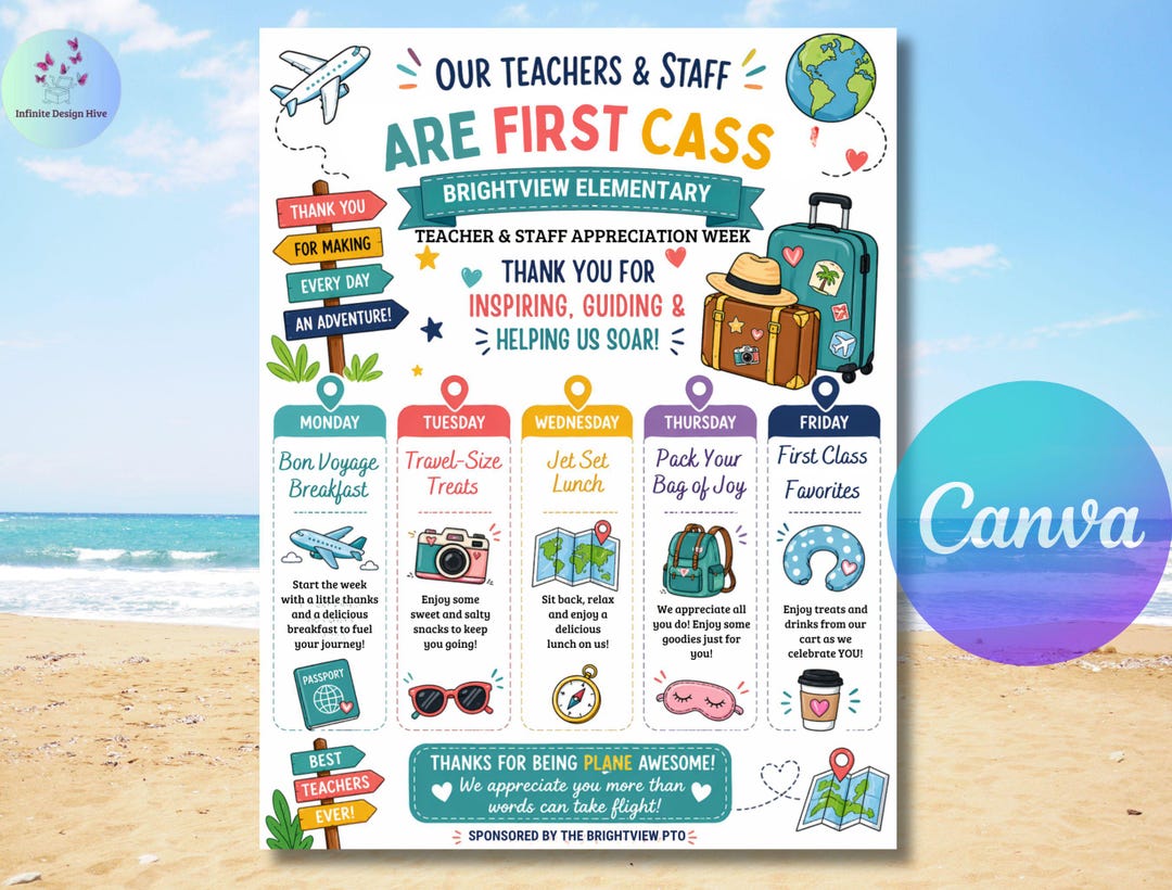 Travel Theme Teacher Appreciation Week Itinerary Flyer, Plane Awesome ...