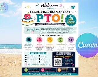 PTA PTO Welcome Flyer Template, Editable School Information Poster (Canva)