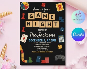 Editable Game Night Invitation: Printable Board Game Party (Instant Download)