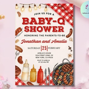 Baby-Q Baby Shower Invitation, Baby Q Backyard Couples Baby Sprinkle, Baby BBQ Party Template, Canva