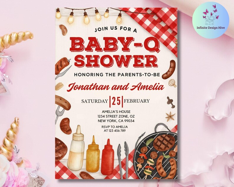 Baby-Q Baby Shower Invitation, Baby Q Backyard Couples Baby Sprinkle, Baby BBQ Party Template, Canva