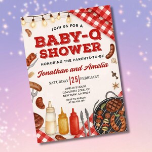 Baby-Q Baby Shower Invitation, Baby Q Backyard Couples Baby Sprinkle, Baby BBQ Party Template, Canva