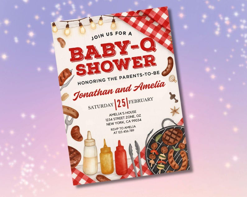 Baby-Q Baby Shower Invitation, Baby Q Backyard Couples Baby Sprinkle, Baby BBQ Party Template, Canva