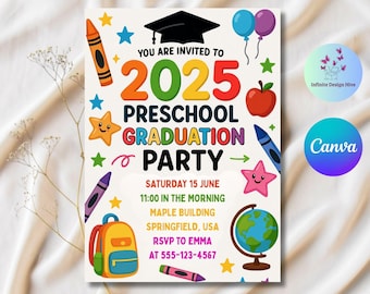 Editable Preschool Graduation Invitation: Colorful Party Invite (Digital Download)
