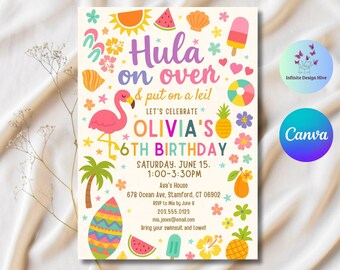Invitación de cumpleaños para hula luau: Fiesta tropical hawaiana (descarga digital)