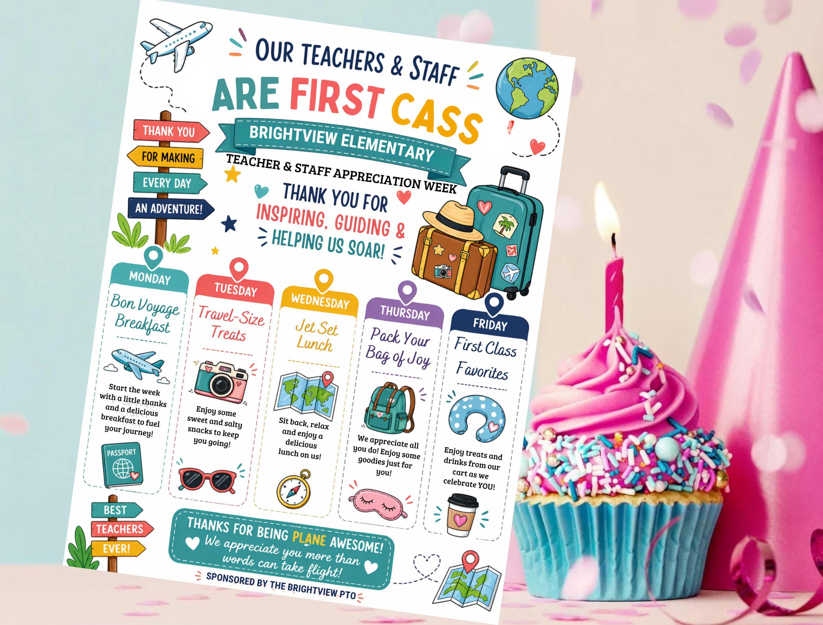 Travel Theme Teacher Appreciation Week Itinerary Flyer, Plane Awesome ...