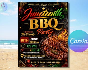 Invitación a una barbacoa de Juneteenth, invitación de Juneteenth, invitación a una parrillada de Juneteenth, invitación a una celebración con parrillada, Día de la Independencia de la Libertad Negra