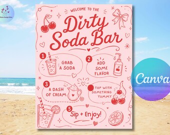 Letrero de soda rosa sucio / Plantilla imprimible de Canva