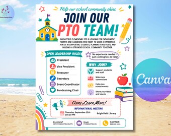 PTA PTO Election Flyer | Editable Volunteer Recruitment Poster (Canva Template)