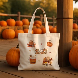 Fall Tote Bag,Pumpkin Season Bag,Cute Autumn Bookish Gift,Floral Cozy Tote,Custom Fall Gift for Her,Autumn Tote Bag,Fall Bookish Gift,Cute