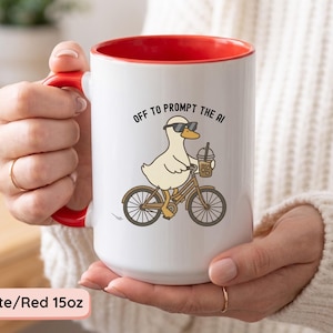 Off To Prompt The AI Mug, Funny Programmer Coffee Cup, Cute Duck Wearing Sunglasses Mug, Tech Humor Gift, AI Engineer Coworker Present