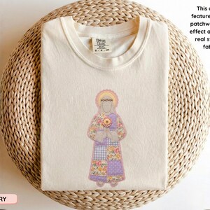 Jesus Faux Patchwork Shirt, Faux Quilted Sacred Heart Tee, Cottagecore Christian Apparel, Floral Jesus, Vintage Catholic Gift, Faith Apparel