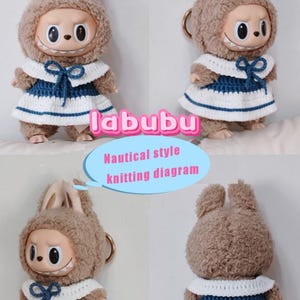 Navy-style Labubu Crochet Outfit PDF Pattern (Digital Download) – Funny Costume Clothes, Labubu Doll Dress Gift Idea, Fits Gen 1/2/3
