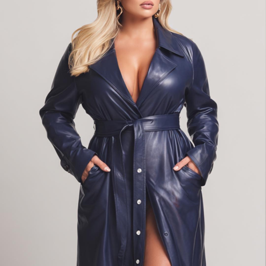 Vintage Y2K Faux Leather Trench Coat – Navy Blue, Custom Fit - Etsy