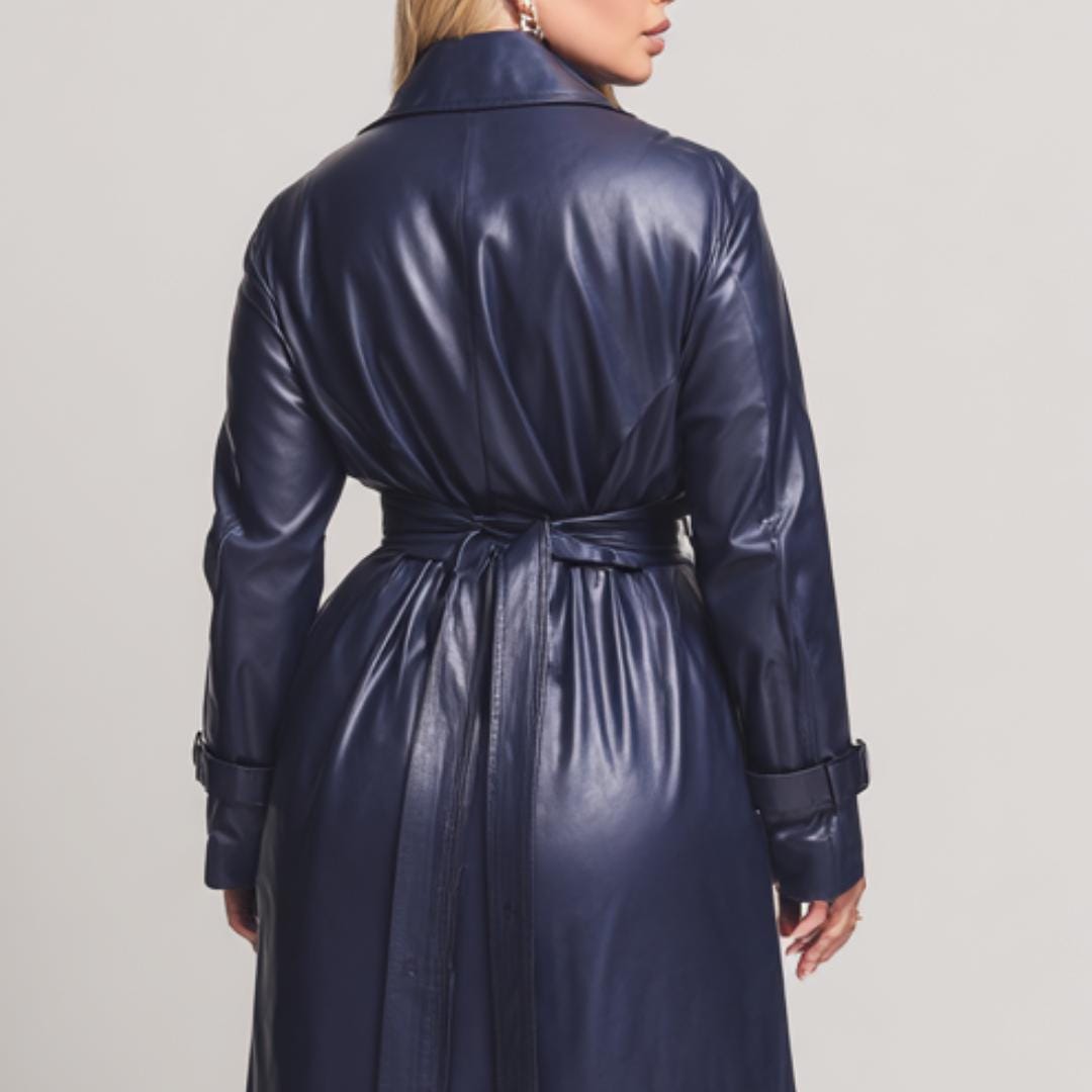 【00s archive】Blue Leather Long Coat Y2K Vintage Y2K Faux Leather Trench Coat – Navy Blue, Custom Fit - Etsy