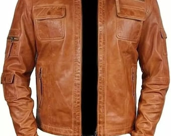 Men's Brown Distressed Genuine Leather Jacket | Slim Fit Casual Biker Coat