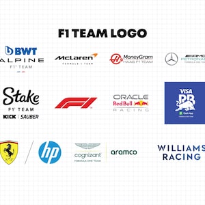 Logo del team di F1 2025, logo da corsa, logo del pilota di F1, pacchetto di loghi da corsa F1 Teams Racing di Formula 1 Ai SVG PDF EPS Download digitale istantaneo